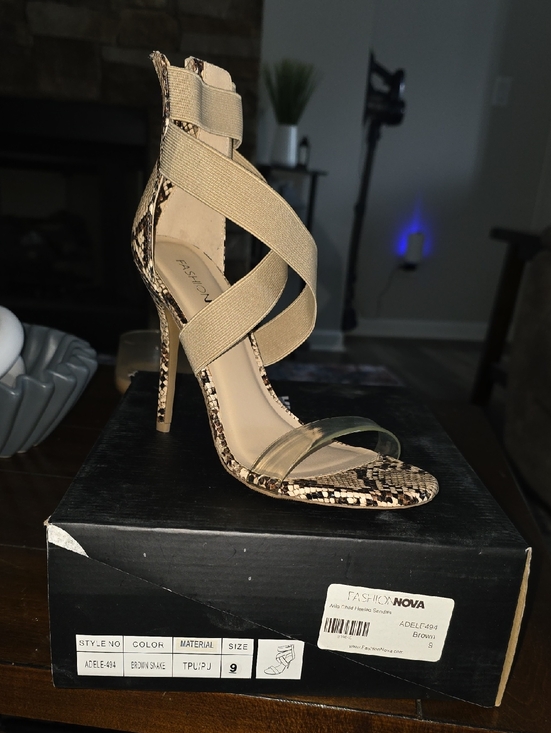 Fashion Nova Shoes - Fashion Nova Brown Snake Print Strappy High Heel Sandals